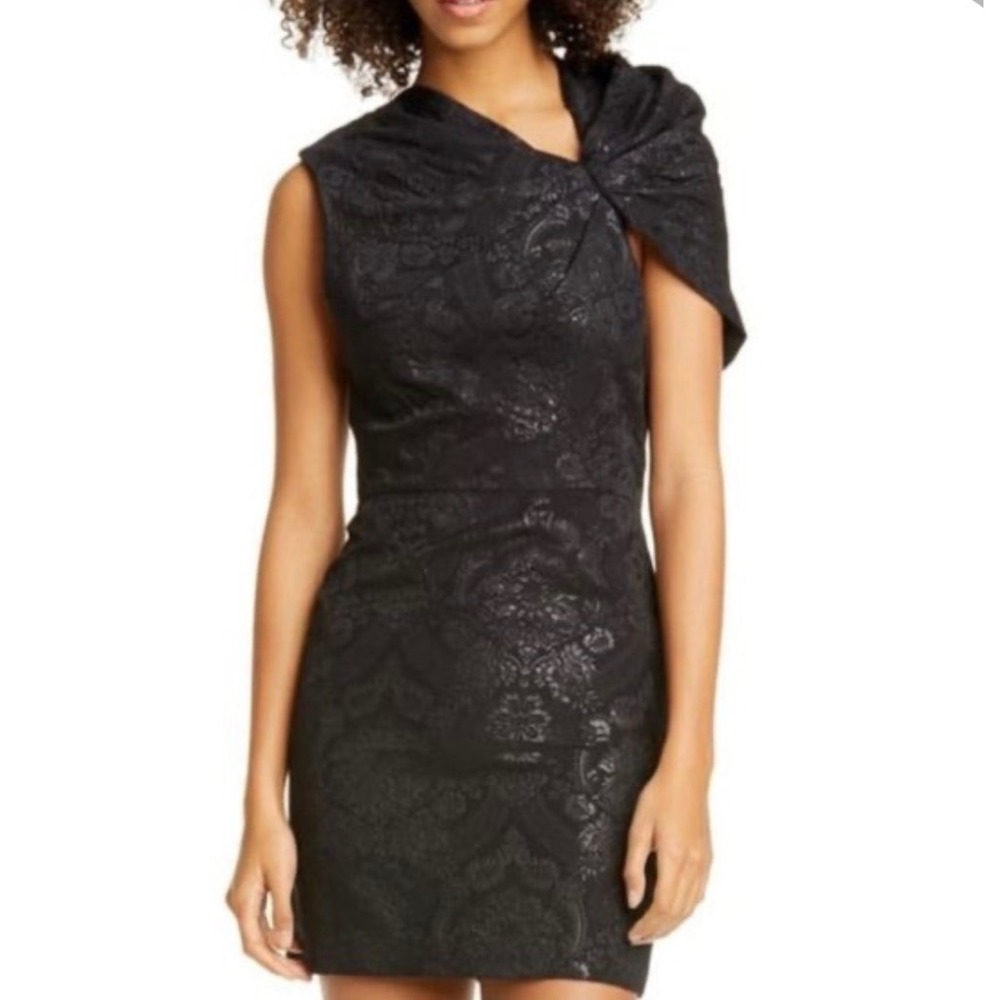 Alice + Olivia NWT Metallic Floral Brocade One Shoulder Mini Dress Black Size 4